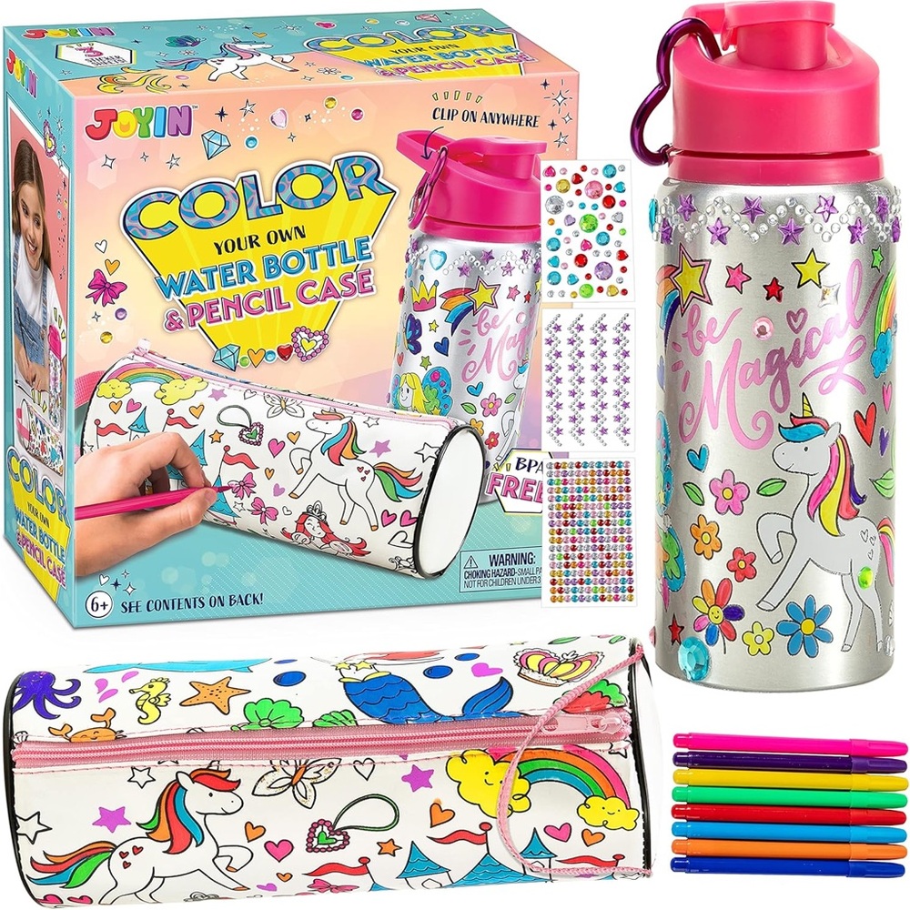 Girls JOYIN Color Your Own Water Bottle & Pencil Case Art Set (DIY) NWT